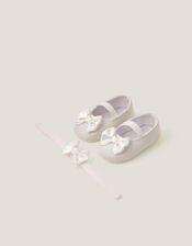 Baby Bow Glitter Booties & Headband Set, Ivory (IVORY), large