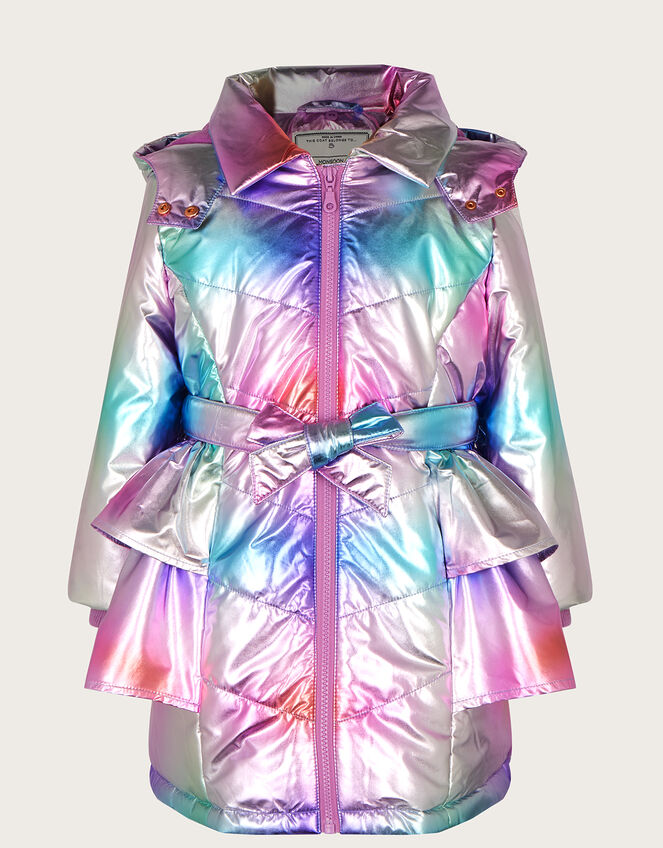 Rainbow Metallic Padded Coat with Hood, Pink (PINK), large