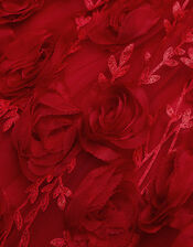Velvet 3D Roses Dress, Red (RED), large