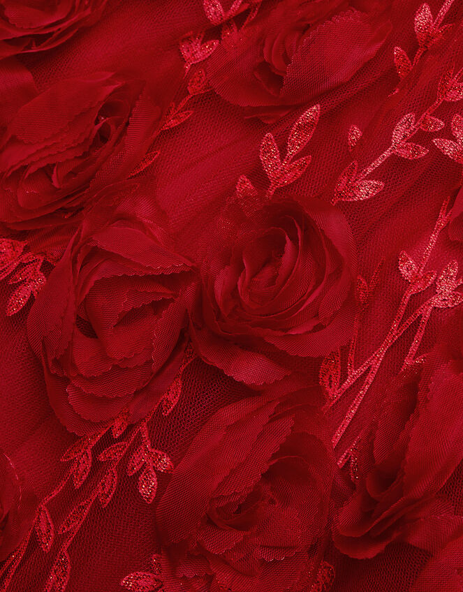 Velvet 3D Roses Dress, Red (RED), large