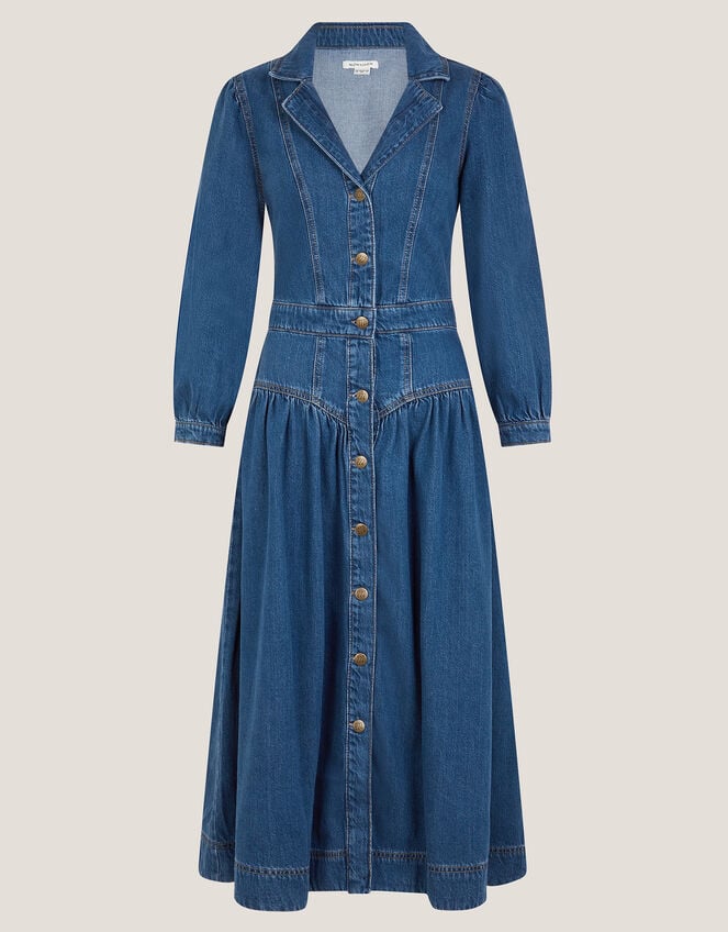 Tasmin Button Denim Midi Dress, Blue (DENIM BLUE), large