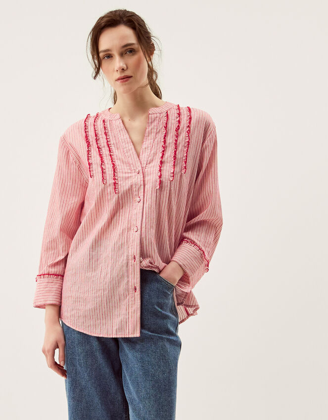 Ceres Frill Stripe Shirt, Red (RED), large
