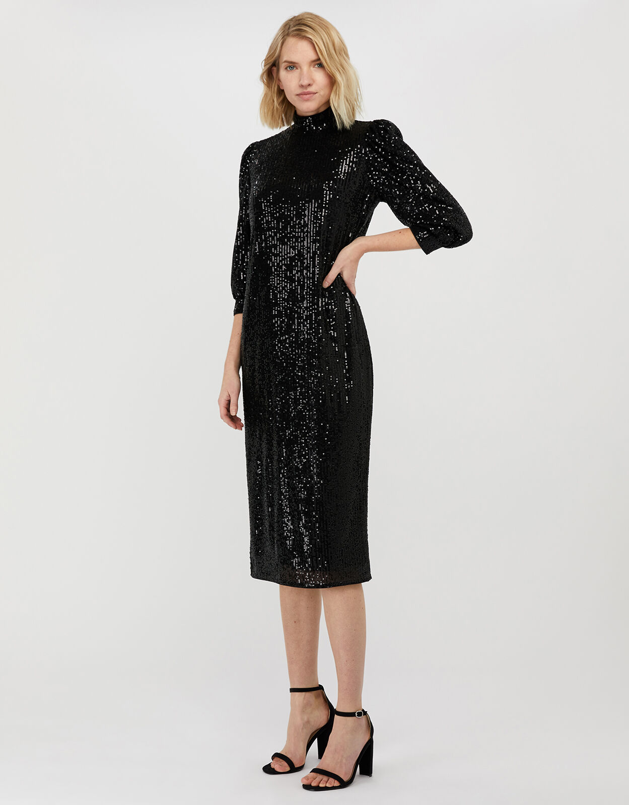 Kalila All-Over Sequin Midi Dress Black