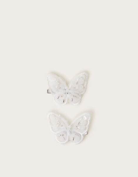 2-Pack Embellished Butterfly Bridesmaid Hair Clips, Ivory (IVORY), large