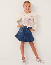 Jewel Heat Seal Denim Skirt, Blue (BLUE), large