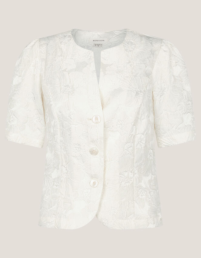 Eliza Short Sleeve Jacquard Top, Ivory (IVORY), large