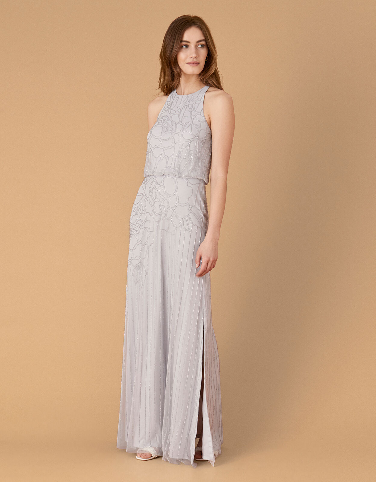 Bianca Floral Beaded Maxi Dress Blue