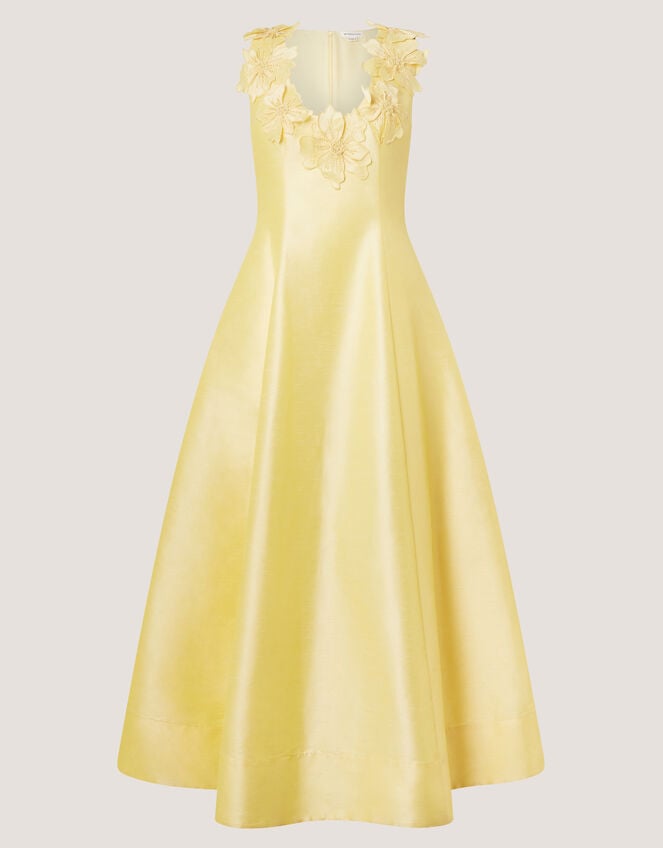 Phoebe Sleeveless Appliqu&eacute; Midi Dress, Yellow (YELLOW), large