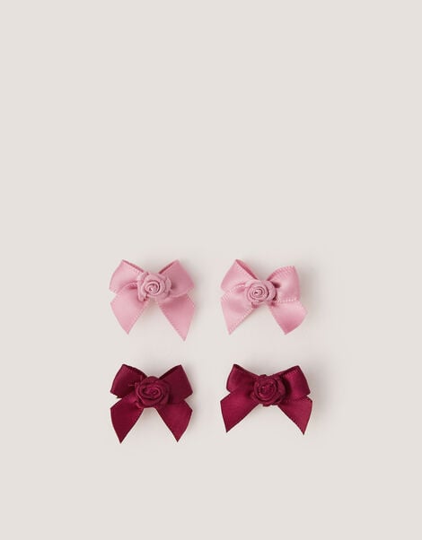 4-Pack Mini Rose Bow Hair Clips, , large