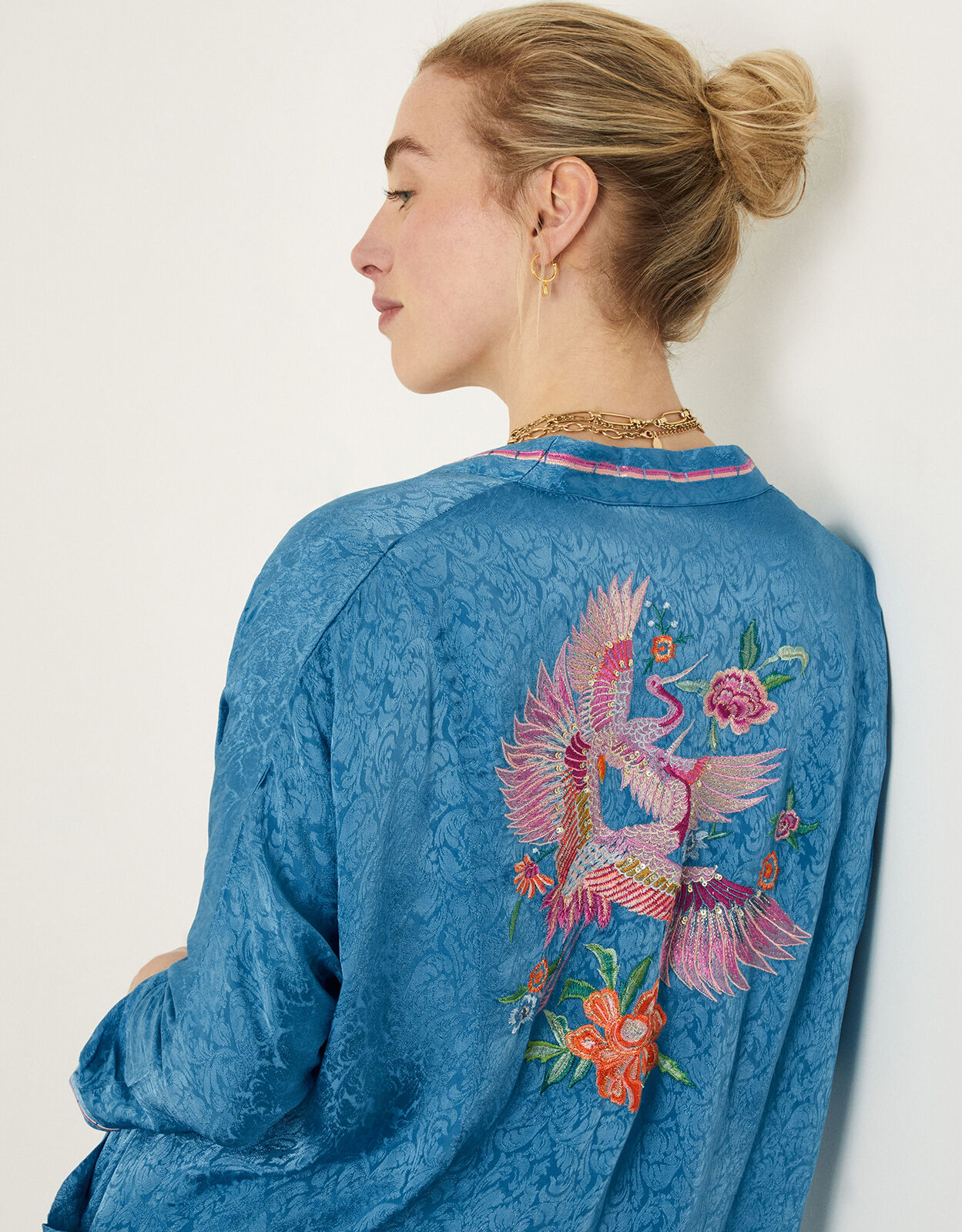 Embellished kimono jacket top