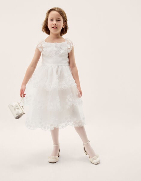 Rebecca Appliqu&eacute; Floral Scallop Dress, Ivory (IVORY), large