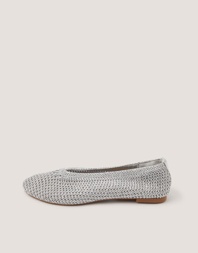 Alma Knitted Ballet Flats, Silver (SILVER), large