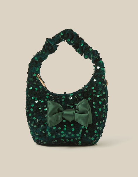 Bow Sequin Velvet Bag, , large
