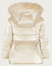 Baby Petal Peplum Padded Coat, Natural (CHAMPAGNE), large