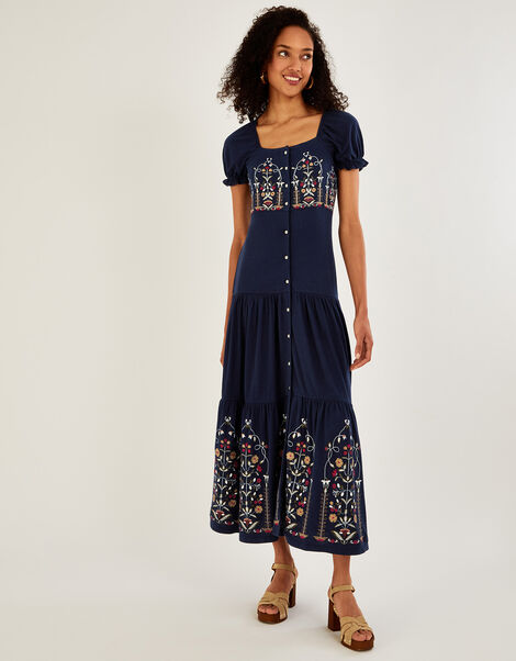 Embellished Jersey Dress with Sustainable Cotton Blue, Blue (NAVY), large
