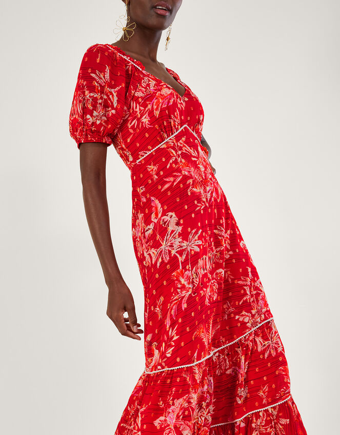 Arielle Tiered Print Dress with Sustainable Viscose, Red (RED), large