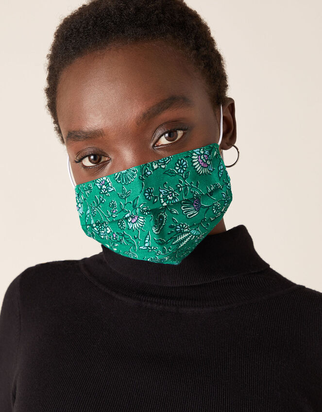 Paisley-Style Pleated Face Mask in Pure Cotton, , large