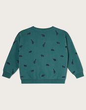 Embroidered Safari Animal Sweater, Green (GREEN), large