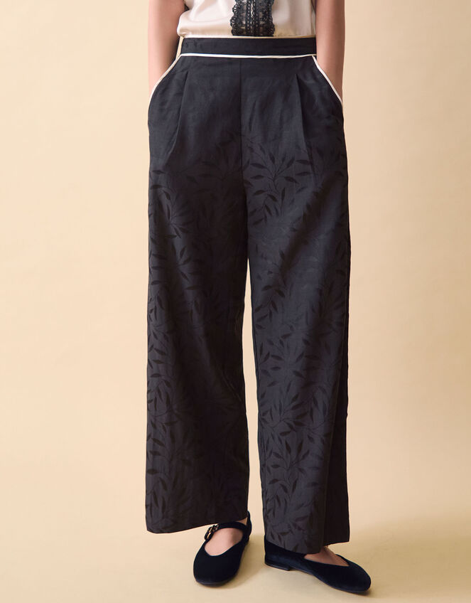 Clemence Gianna Jacquard Wide Leg Trousers, Black (BLACK), large