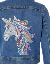 Elouise Sequin Unicorn Denim Jacket, Blue (BLUE), large