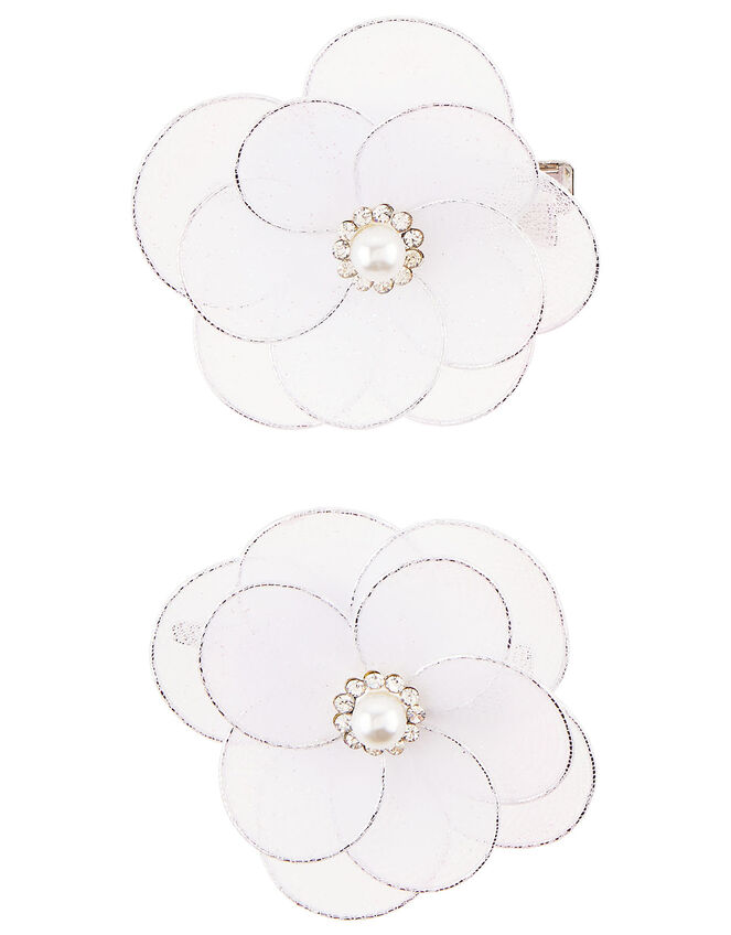 Pearly Lace Wire Flower Hair Clips, , large