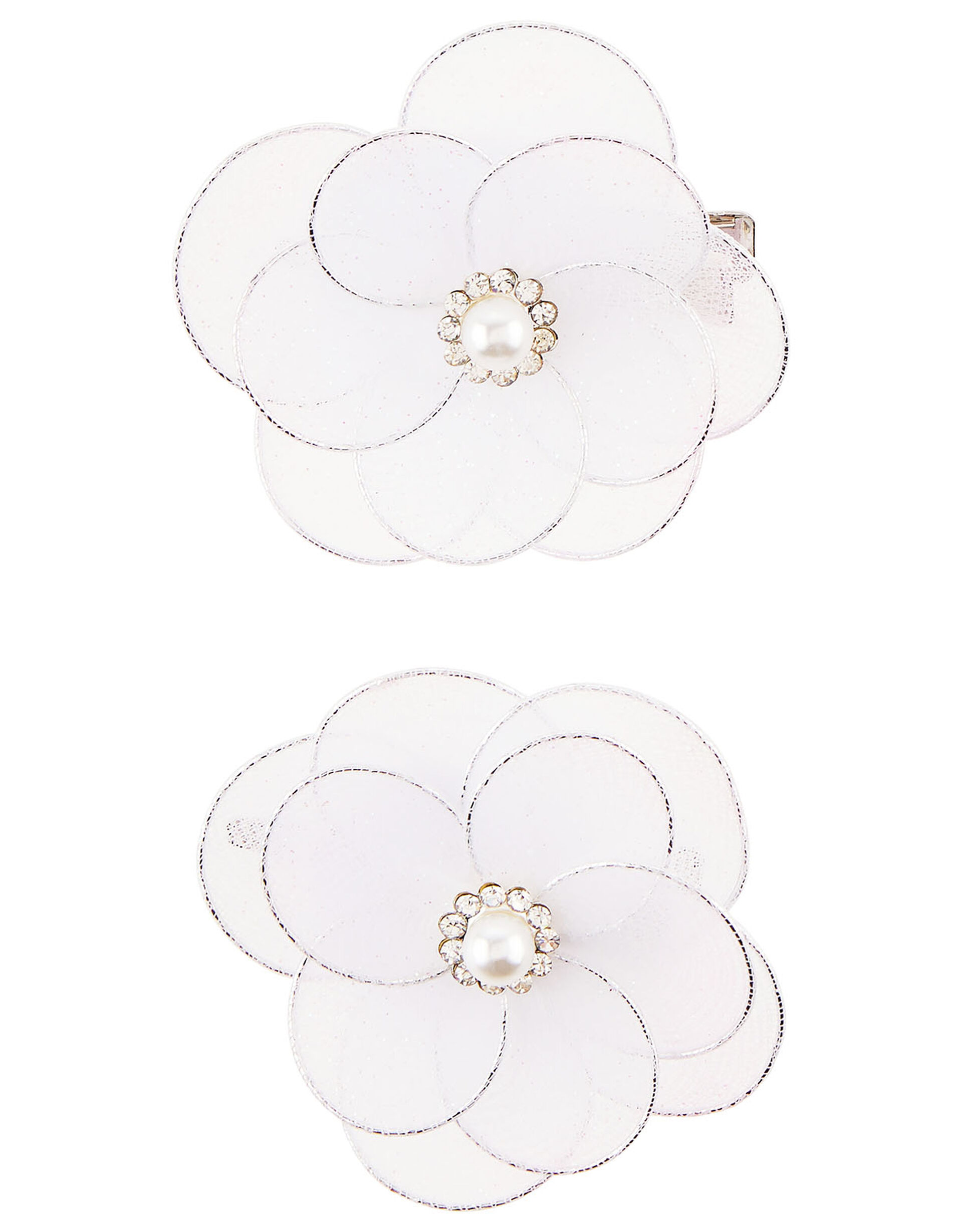 Pearly Lace Wire Flower Hair Clips, , large