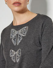 Di Sequin Bow Crew Neck Sweater, Gray (DARK GREY), large