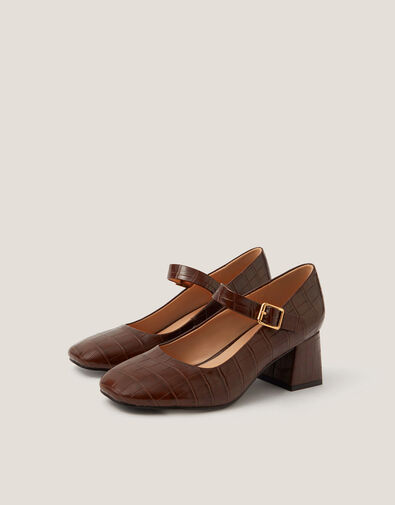 Jill Faux Croc Mary Jane Heels, Brown (CHOCOLATE), large