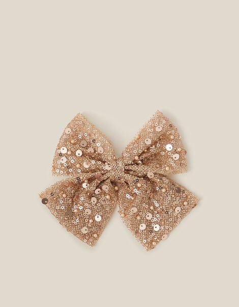 Embellished Bow Hair Clip, Gold (ROSE GOLD), large