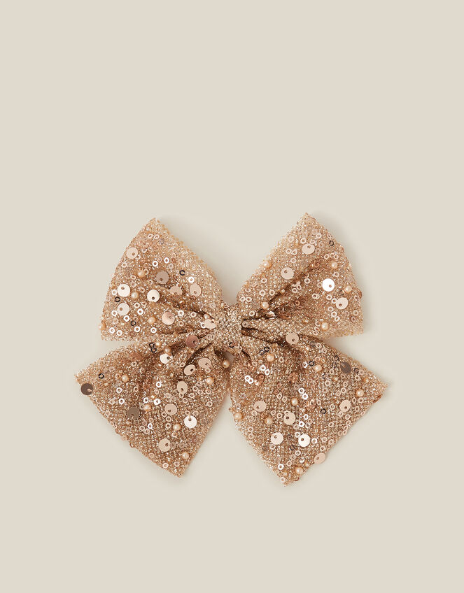 Embellished Bow Hair Clip, Gold (ROSE GOLD), large