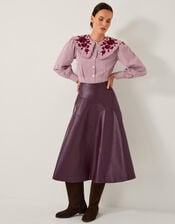 Marnie Faux Leather Midi Skirt, Red (BURGUNDY), large