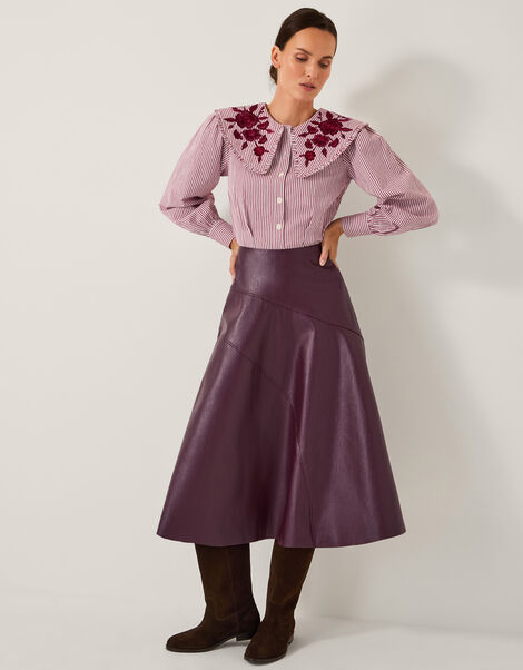 Marnie Faux Leather Midi Skirt, Red (BURGUNDY), large