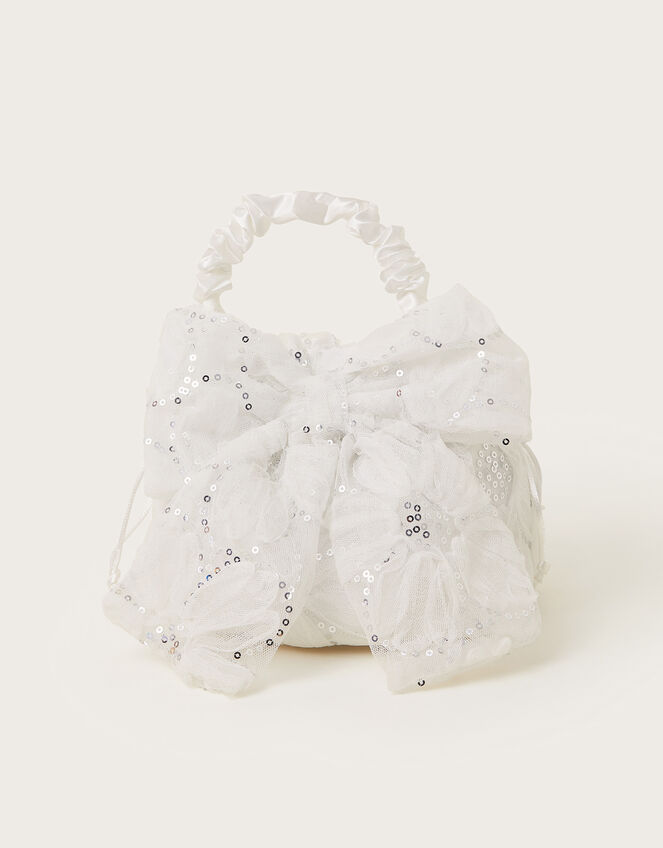 Sequin Ruffle Bow Pouch Bag, , large