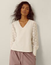 Ferne V-Neck Polka Dot Top, Ivory (IVORY), large