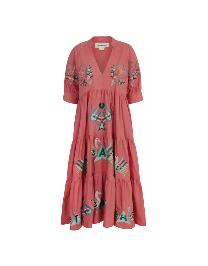 Tallulah and Hop Juliet Long Embroidered Dress, Pink (PINK), large
