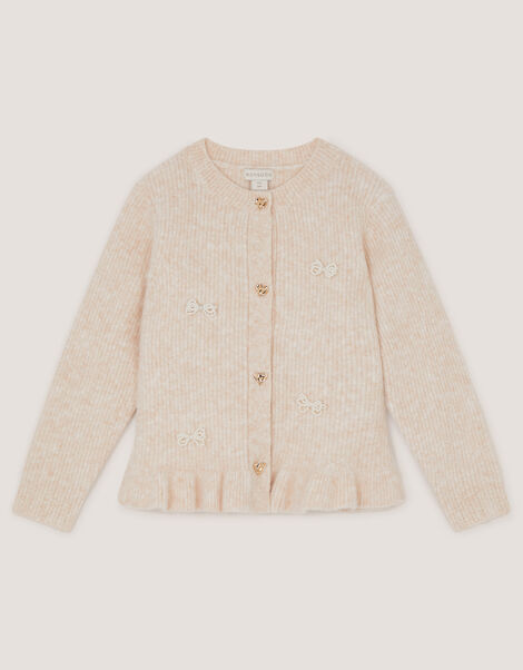 Pearl Bow Peplum Cardigan, Cream (CREAM), large