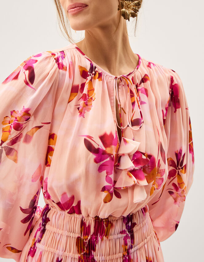 Mabel Long Sleeve Floral Maxi Dress, Pink (PINK), large