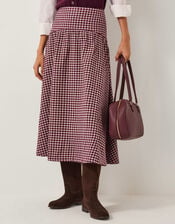 Agatha Check Drop Waist Midi Skirt, Red (CHERRY), large