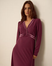 Viv Velvet V-Neck Jersey Midi Dress, Purple (AUBERGINE), large