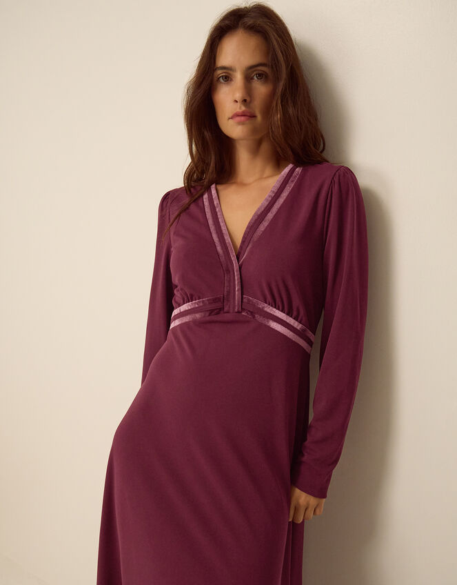 Viv Velvet V-Neck Jersey Midi Dress, Purple (AUBERGINE), large
