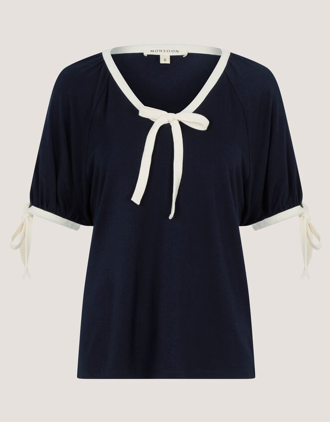 Taylor Contrast Bow Jersey T-Shirt, Blue (NAVY), large