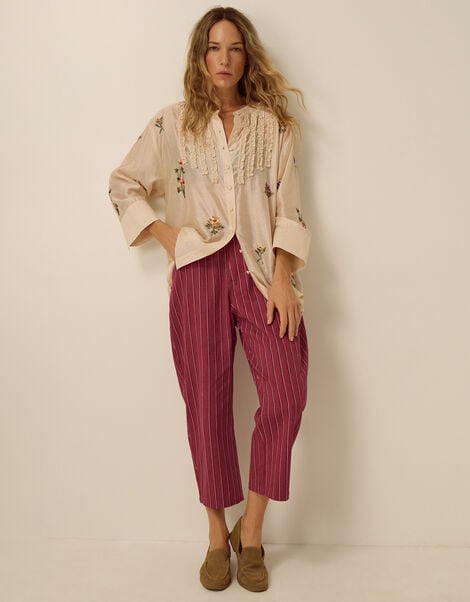 Nara Stripe Barrel Jeans, Red (RED), large
