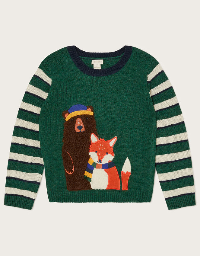 Woodland Animals Knitted Jumper, Green (GREEN), large