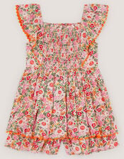 Floral Smocked Playsuit, Pink (PINK), large