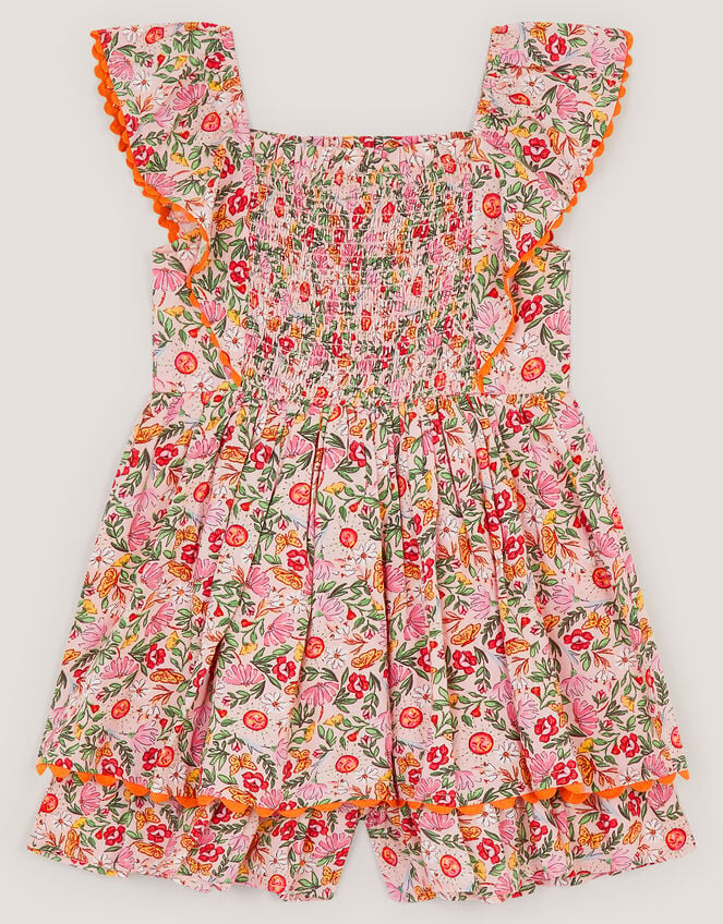 Floral Smocked Playsuit, Pink (PINK), large