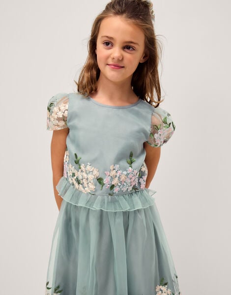 Floral Embroidered Party Top, Green (SAGE), large