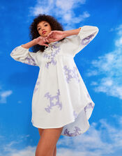 Premium Embroidered Smock Dress with Sustainable Cotton, White (WHITE), large