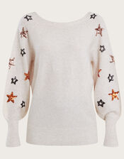 Star Sequin Scoop Neck Jumper, Ivory (IVORY), large