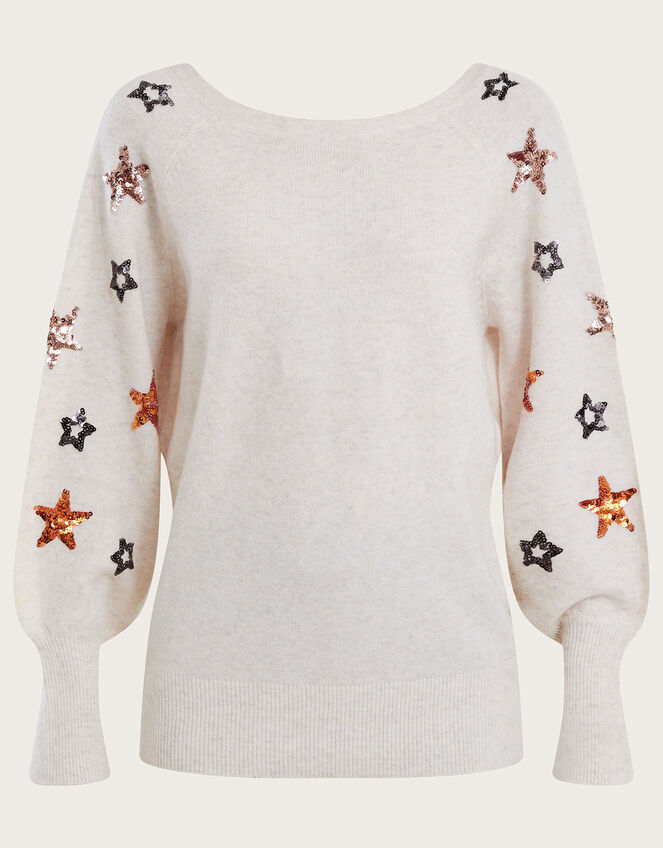 Star Sequin Scoop Neck Jumper, Ivory (IVORY), large