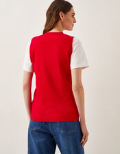 Shaw Button Knitted Vest, Red (RED), large